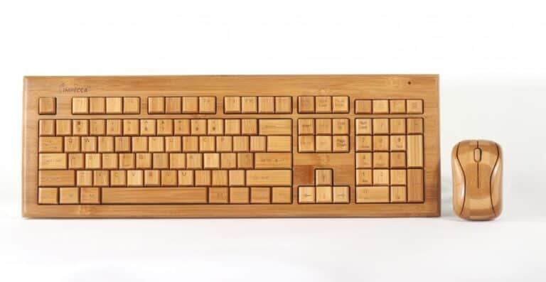Impecca Hand-Carved Bamboo Wireless Keyboard and Mouse Organic Computer Accessory