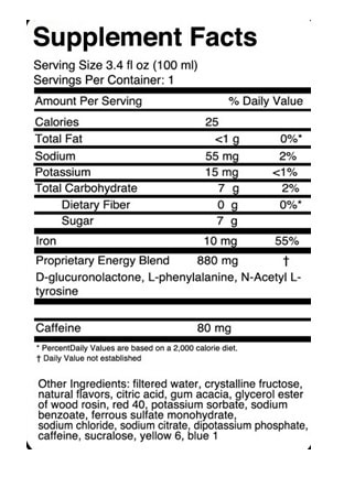 Zombie Blood Energy Potion Nutrition Facts