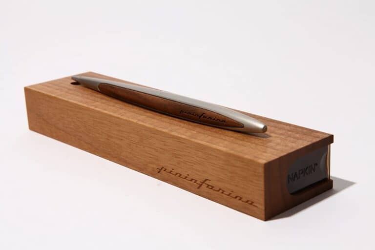Napkin Forever Pininfarina Cambiano Inkless Metal Pen with Wooden Box Stand