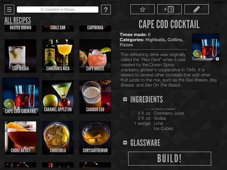 Perfect Drink Pro Bartending Smart Scale App Ingredient List