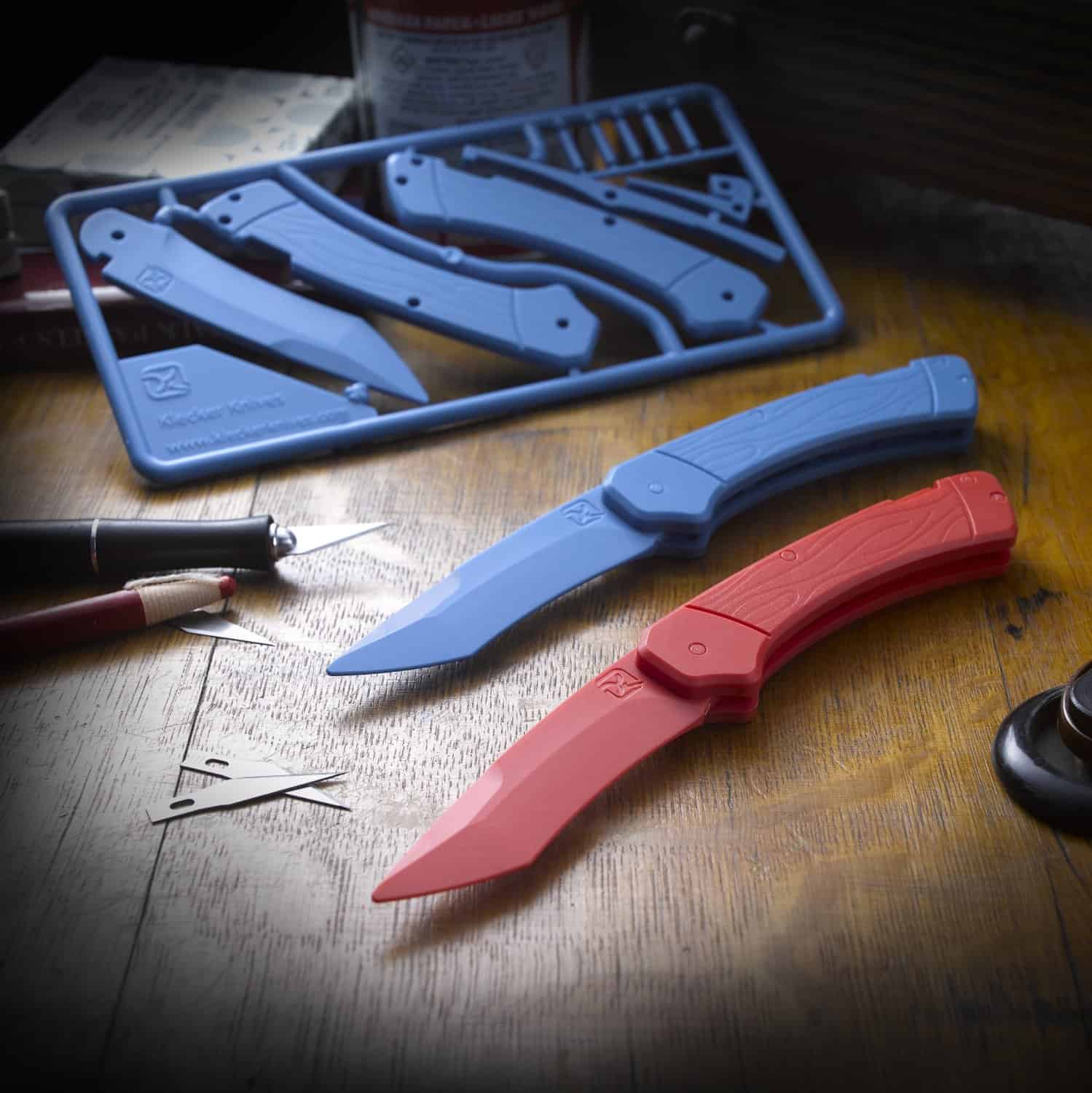 DIY Trigger Knife Kit BLue & Red Plastic Knives