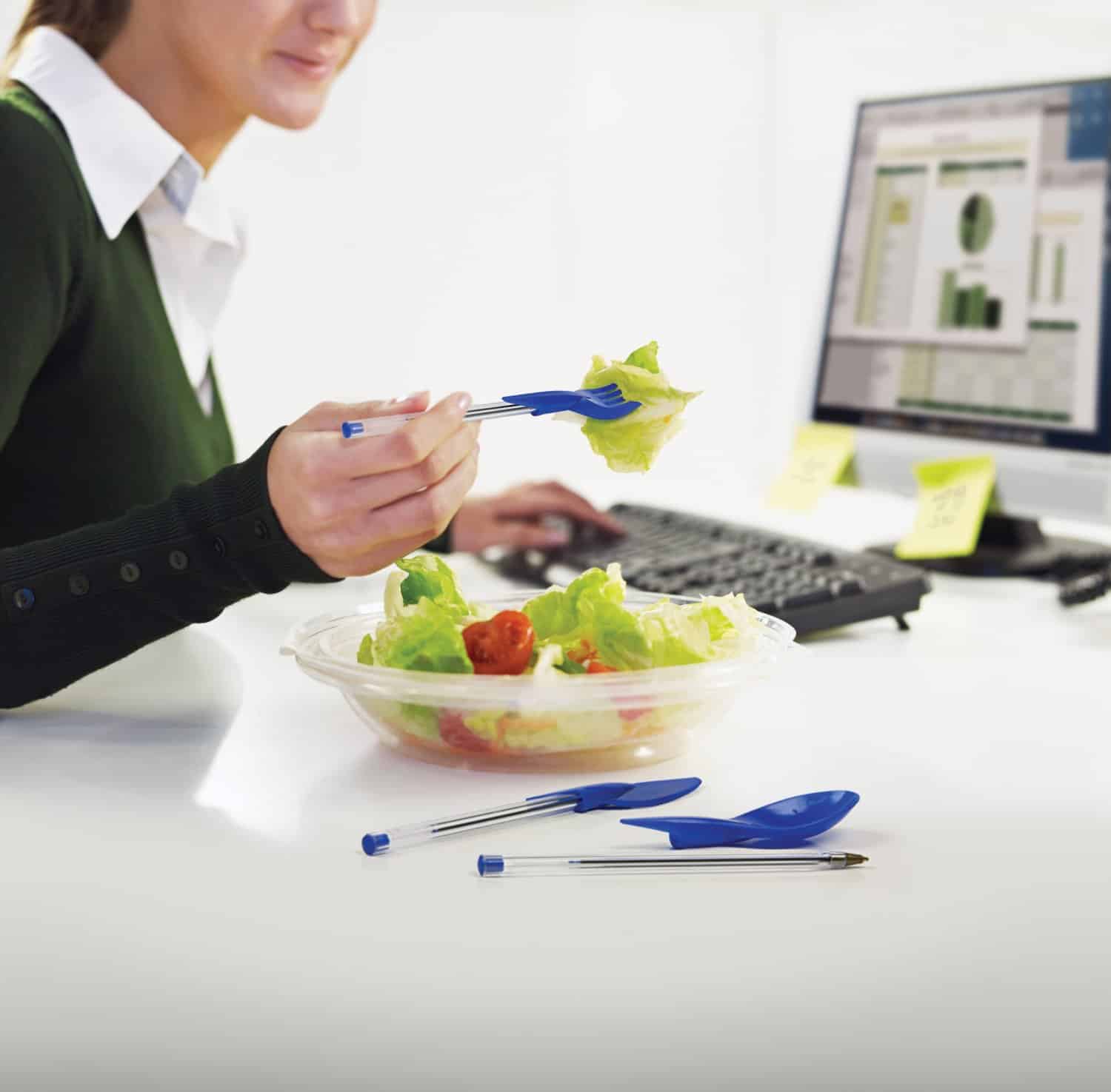 Dine Ink Pen Cap Eating Utensils Eating Salad in the Office Cool Novelty Item