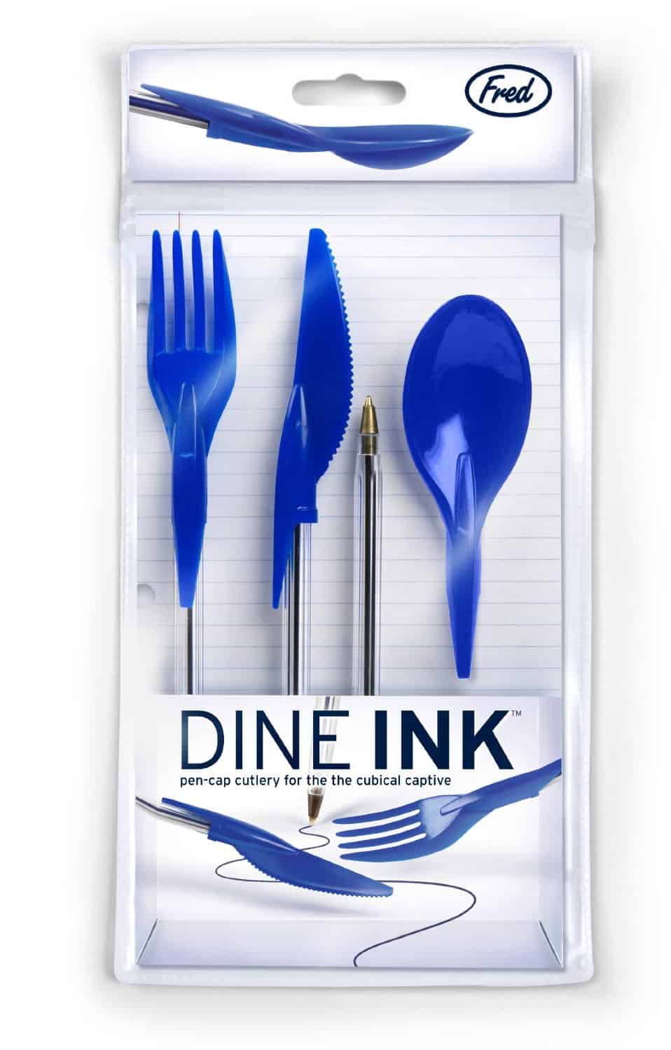Dine Ink Pen Cap Eating Utensils Eating on the Go Must Have Accessory Blue Plastic