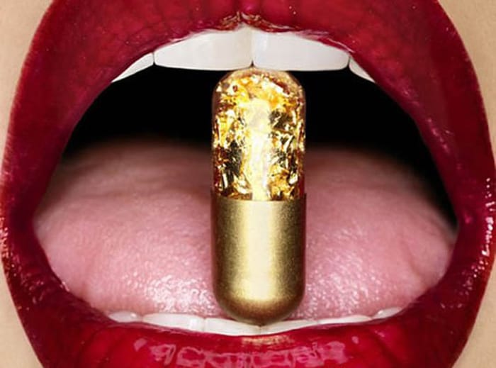 Gold Pills Sexy Red Lips