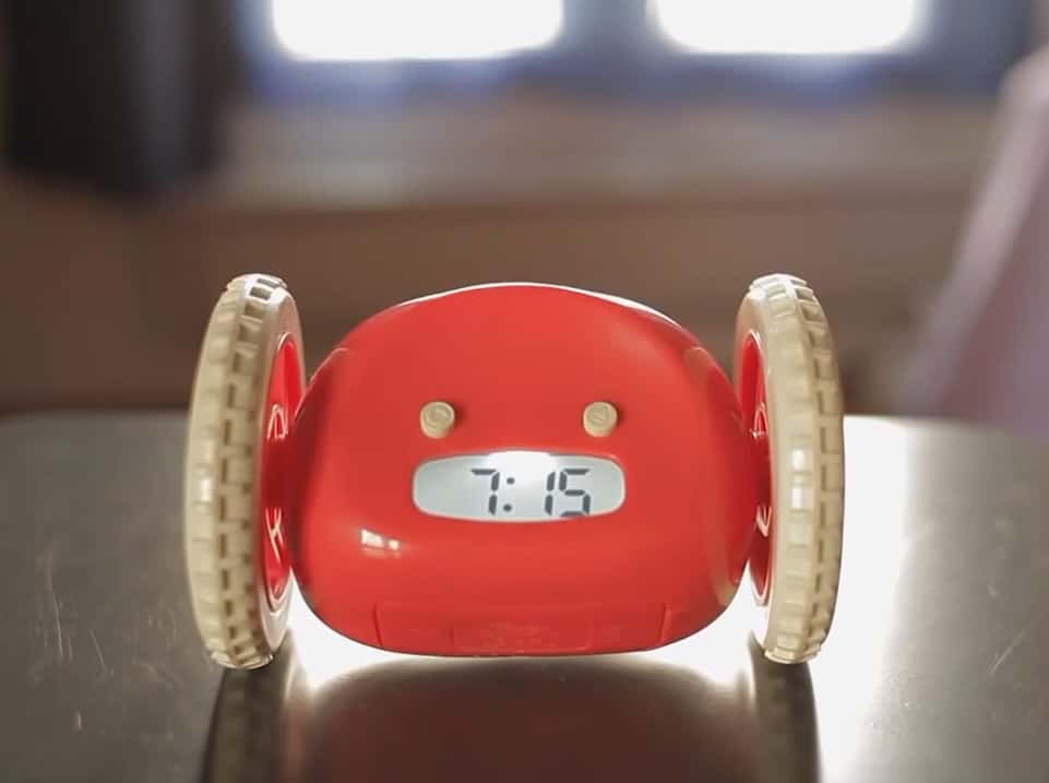 Clocky Alarm Clock The Clock the Runs Away Cute Red Alarm White Bike Wheels