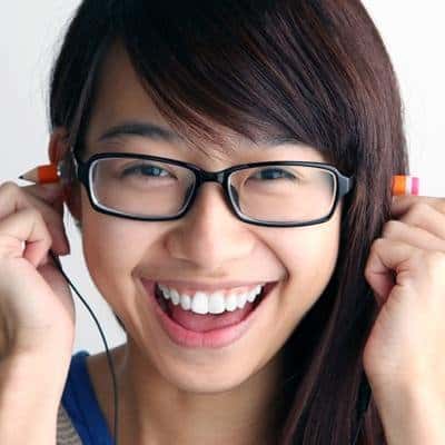 Magic Pencil Earphones Goofy Asian Girl with Glasses