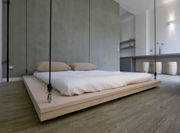 Space Saving Bed Minimalistic Design Can be Raised to Ceiling