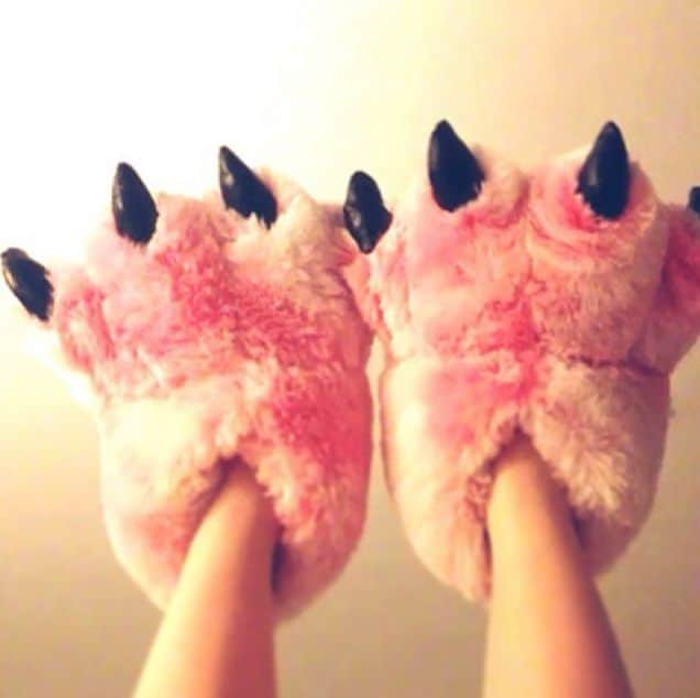 Pink Fuzzy Bear Paw Animal Slippers Cool Gift Idea for Sister