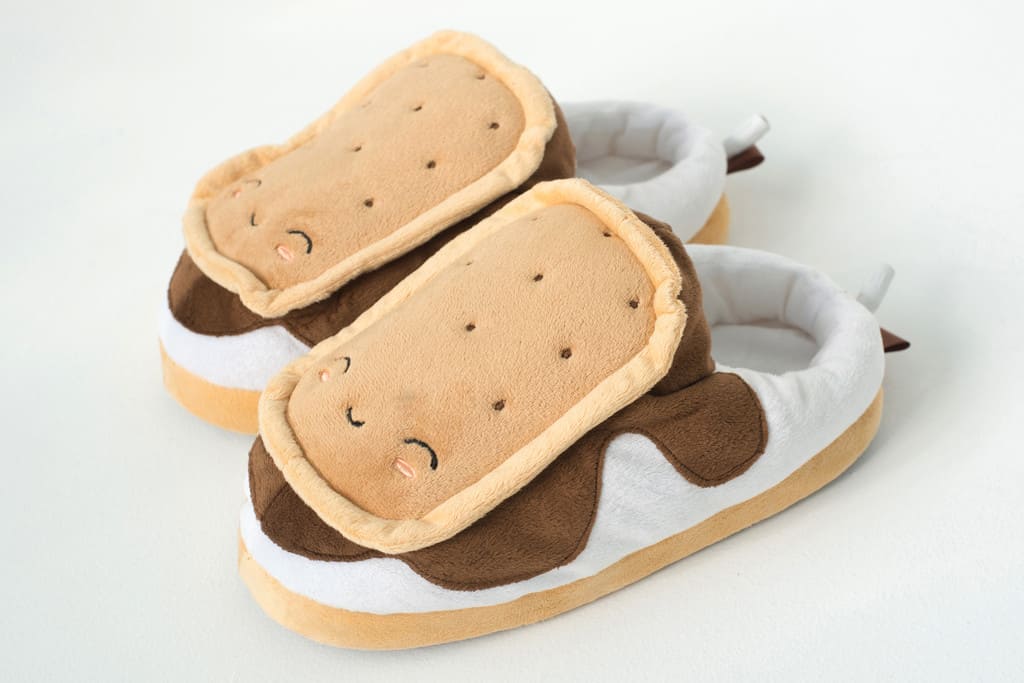 S’mores USB Heated Plush Slippers Smiling Biscuits and Happy Feet