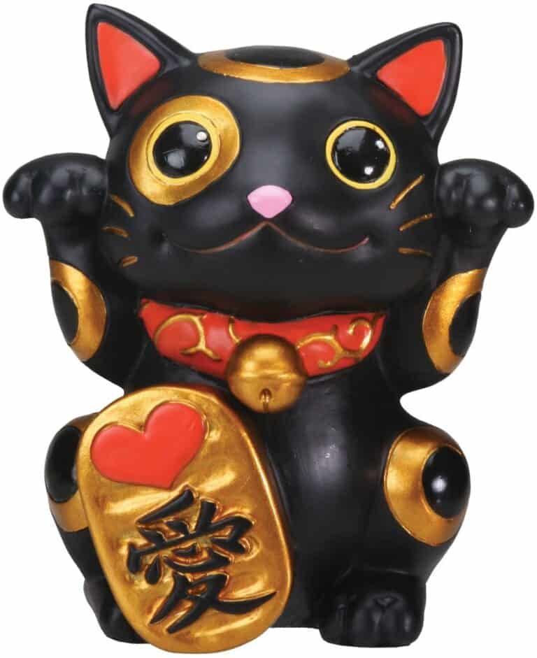 Maneki Neko Japanese Lucky Black Cat Cute Statue for Business