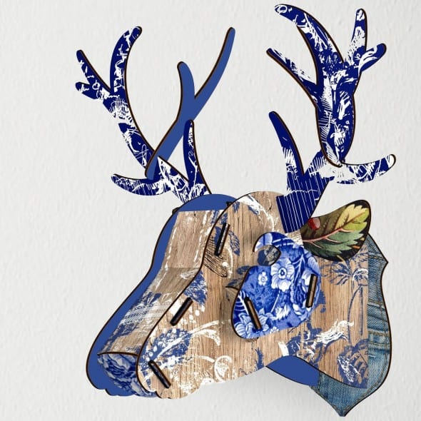 Miho Deer Head Trophy Blue Abstract Art Miho Deer Head Trophy Blue Abstract Art