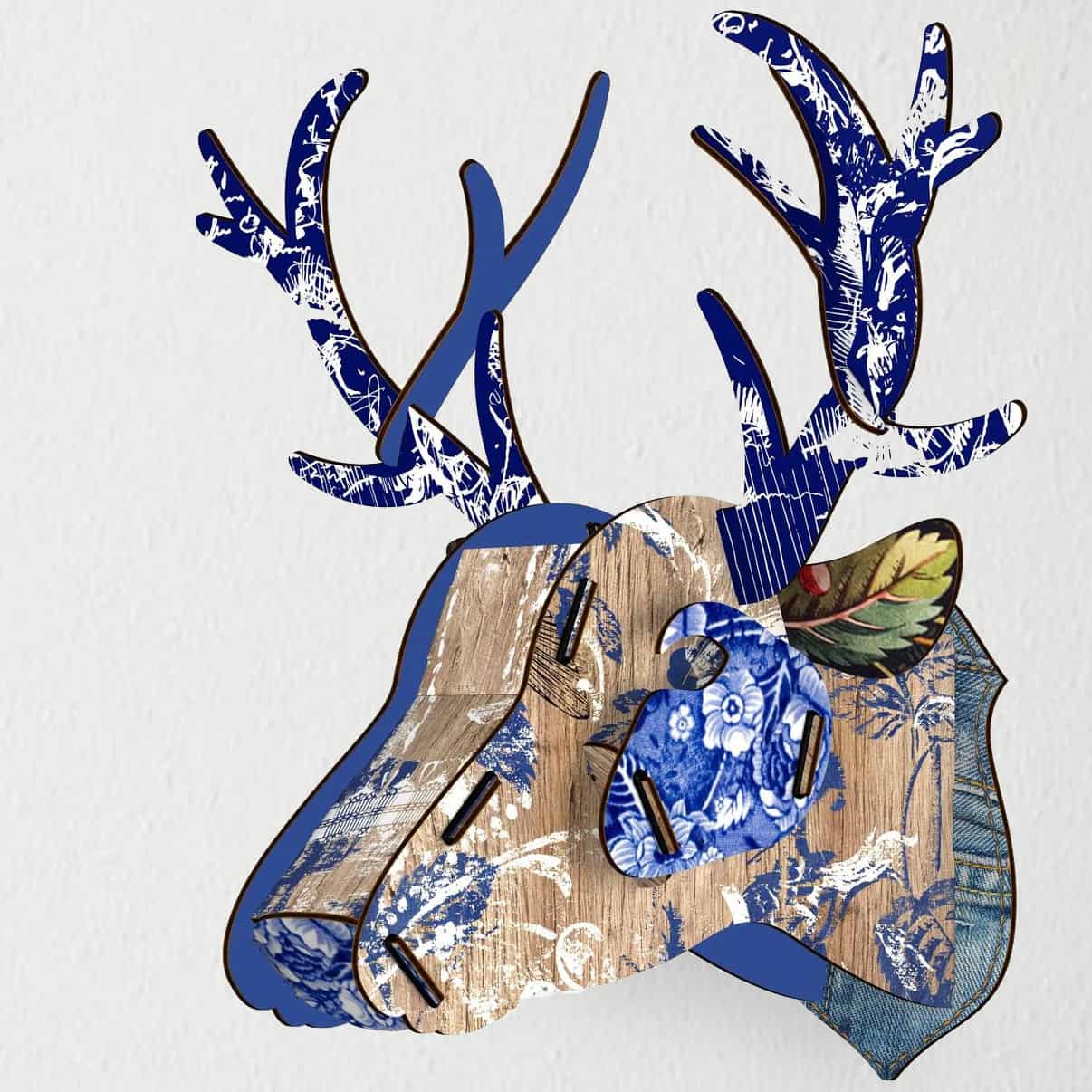 Miho Deer Head Trophy Blue Abstract Art