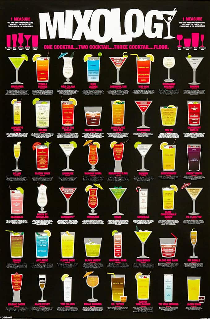 Mixology Alcoholic Drinks Poster Print Cool Man Cave Design