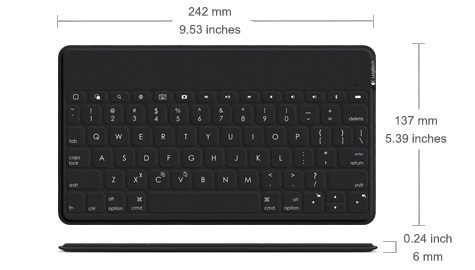 Logitech  Keys-To-Go Keyboard Black Product Dimensions