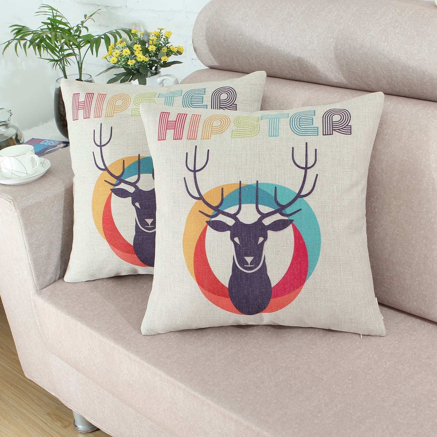 Euphoria Hipster Retro Style Deer Head Pillow Covers Unique Gift to Buy