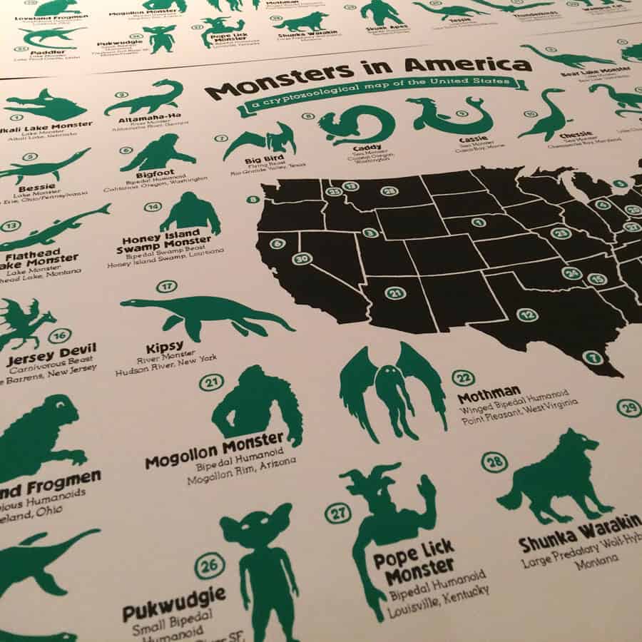 Hog Island Press Monsters in America Cryptozoological Map  Cool Stuff To Buy