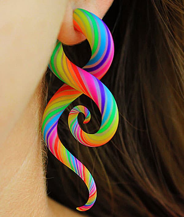 Modified-Lobes-Technicolor-FAKERS-Polýpous-Plugs-Cool-Rainbow-Faux-Earrings
