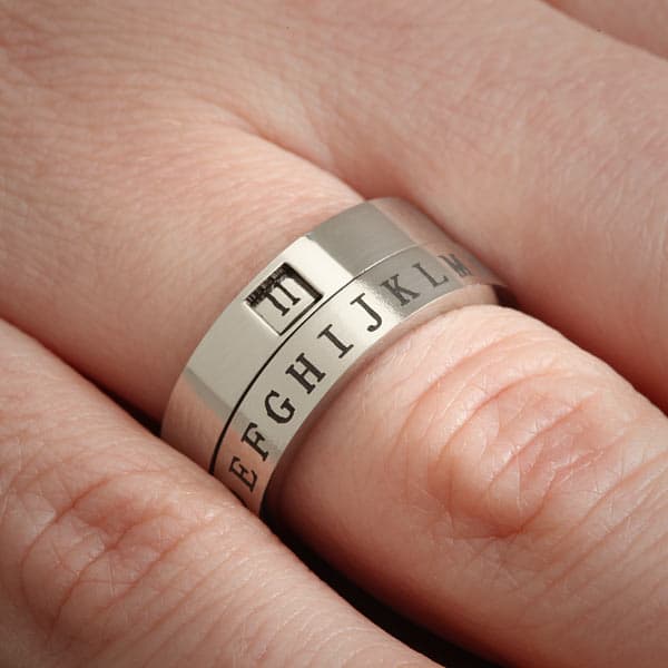 ThinkGeek Secret Decoder Ring Inscribed in Silver