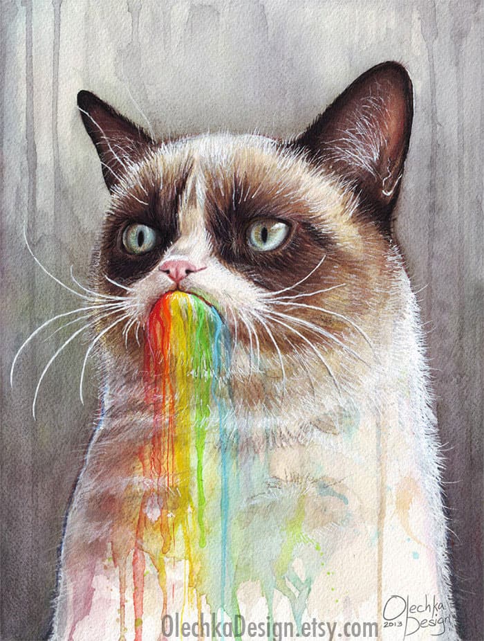 Olechka Design Grumpy Cat Rainbow Postcard Funny Meme