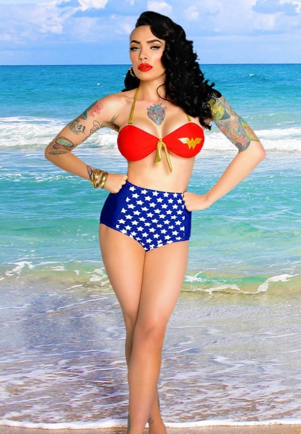 Pinup Girl Clothing Wonder Woman Two Piece Bikini Set Geek Girl Gift Idea Pinup Girl Clothing Wonder Woman Two Piece Bikini Set Geek Girl Gift Idea
