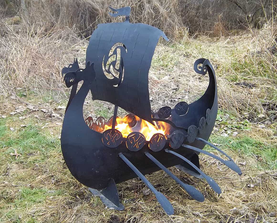 Imagine Metal Art Viking Ship Fire Pit  Outdoor Art