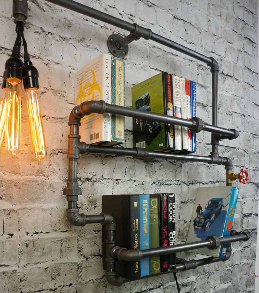9th Ave Iron Works Lighted Brighton Two Tiered Iron Bookshelf Industrial Design