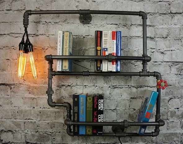 9th Ave Iron Works Lighted Brighton Two Tiered Iron Bookshelf Industrial Interior 9th Ave Iron Works Lighted Brighton Two Tiered Iron Bookshelf Industrial Interior