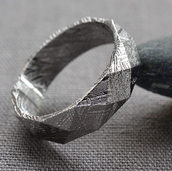 Faceted Meteorite Ring Unique Wedding Ring Faceted Meteorite Ring Unique Wedding Ring