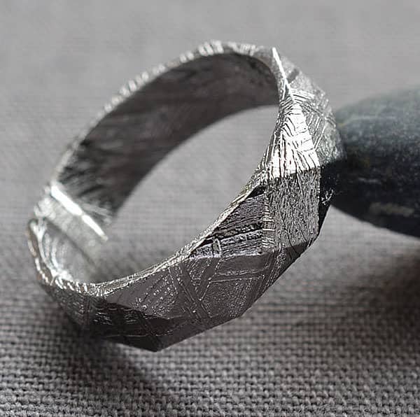 Faceted Meteorite Ring Unique Wedding Ring