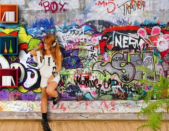 Cool Graffiti Photo Wall Mural Dorm Wallpaper Cool Graffiti Photo Wall Mural Dorm Wallpaper