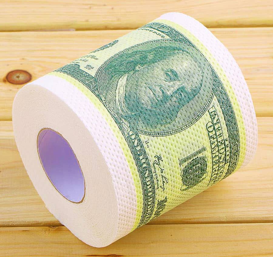 One Hundred Dollar Bill Toilet Paper Roll of 100 Dollar Bill