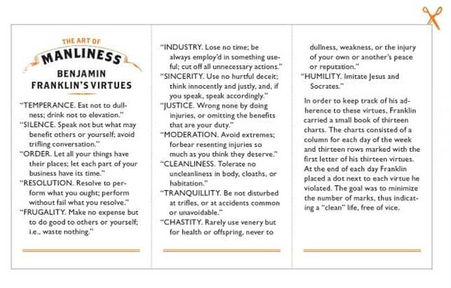 The Art of Manliness Classic Skills and Manners for the Modern Man Benjamin Franklin Virtue Page
