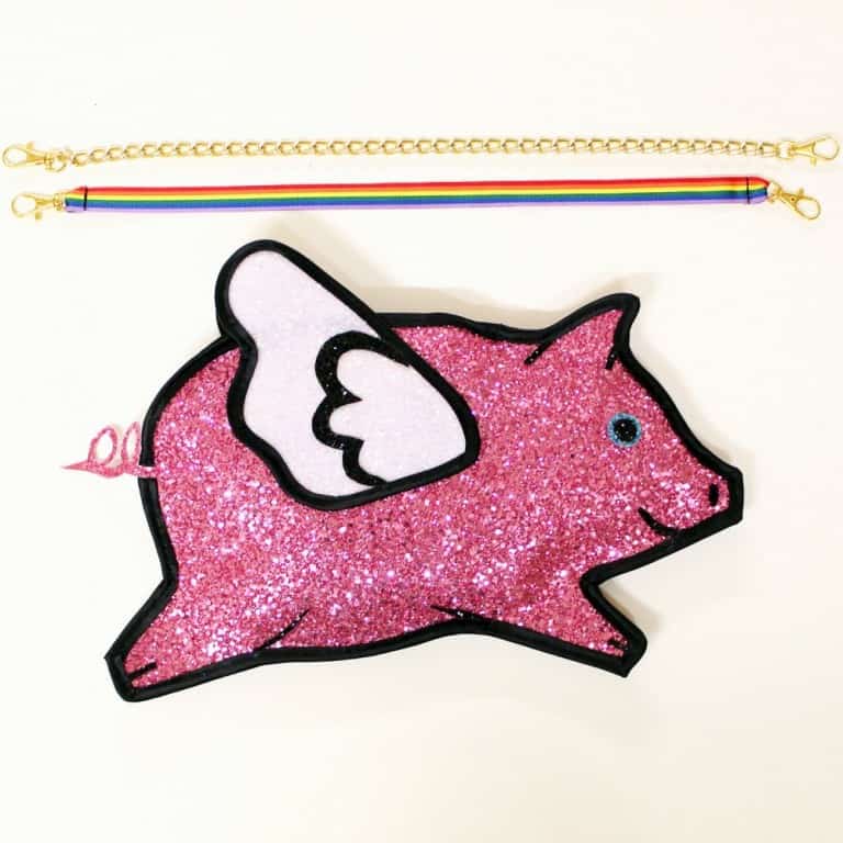 Pink Glitter Flying Pig Clutch Handbag Cool Gift to Buy for Girls