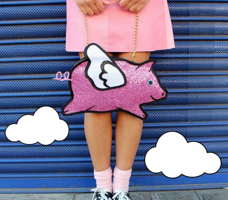 Pink Glitter Flying Pig Clutch Handbag Cute Funny Things to Buy Her