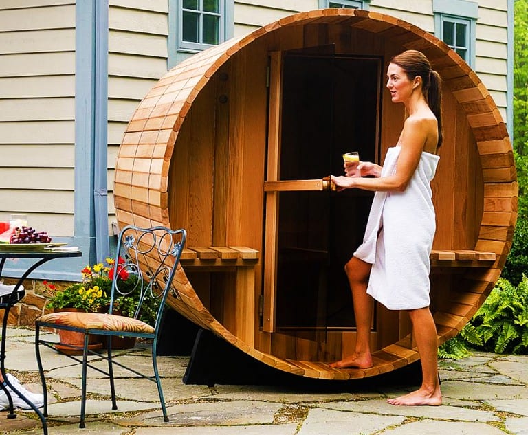 Almost Heaven Saunas Canopy Barrel Sauna Cool House Warming Gift to Buy