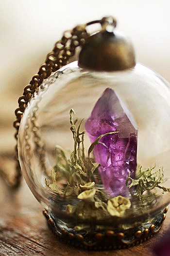 Ruby Robin Boutique Amethyst Crystal Terrarium Necklace Purple Artistic Pendant