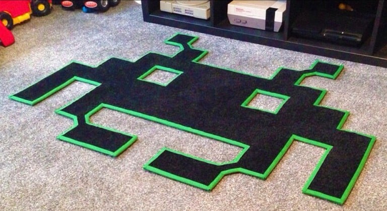 Space Invaders Mats Space Invader Shaped Rug Gift to Buy for Video Game Addicts