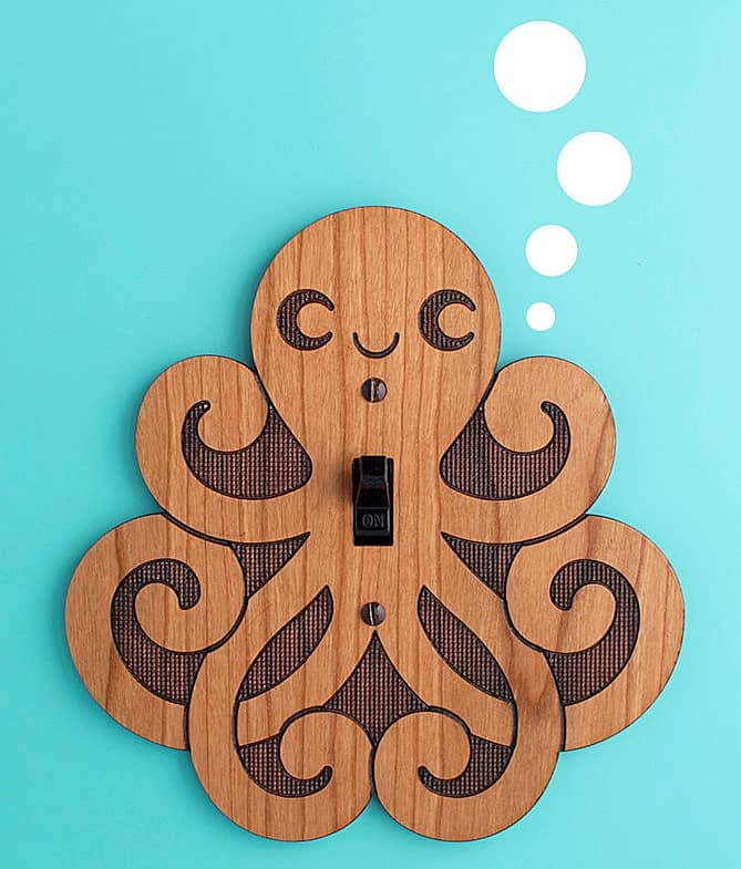 Graphic Spaces Wooden Octopus Switchplate House Warming Gift Idea