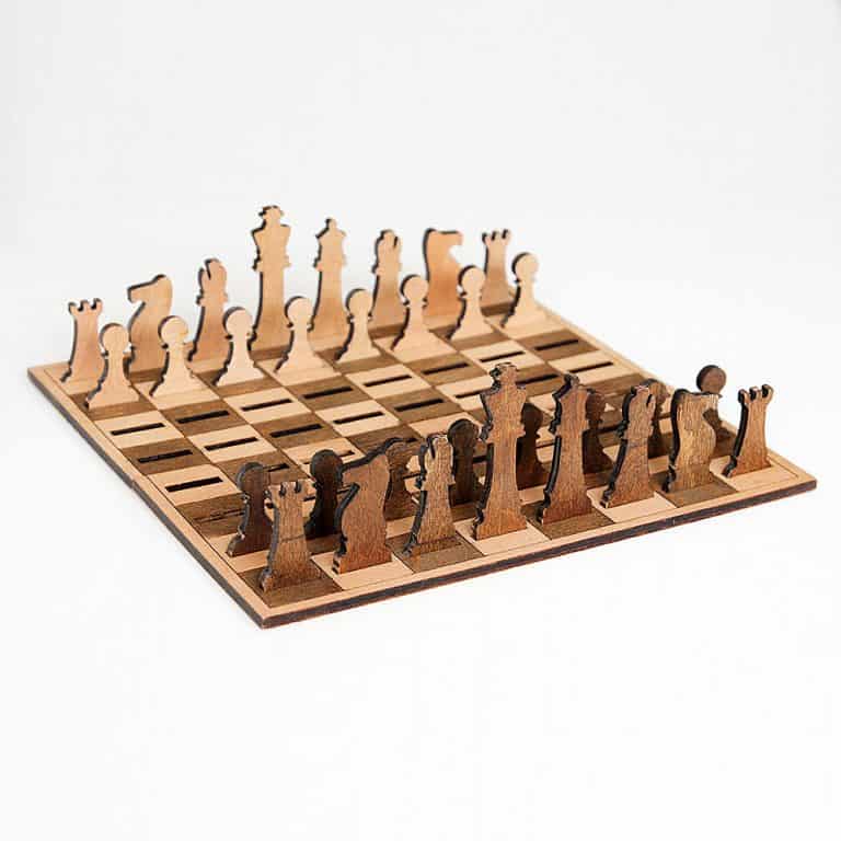 Ilem Leather Goods Flat Wooden Minimalist Chess Set Cool Board Game