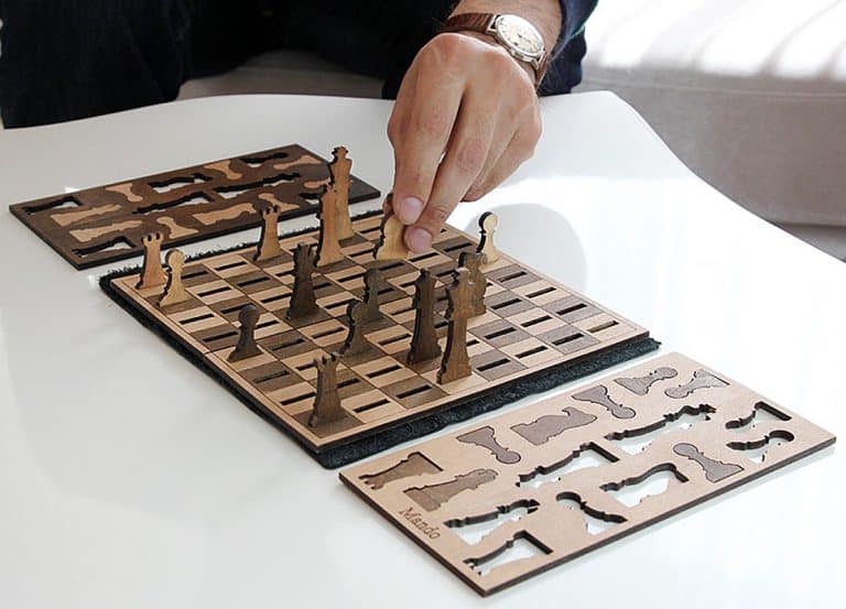 Ilem Leather Goods Flat Wooden Minimalist Chess Set Gift Idea