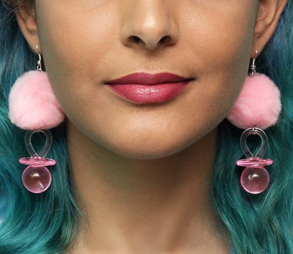 Tornasol Pacifier Pom Pom Earrings Good Gift Idea for Her Tornasol Pacifier Pom Pom Earrings Good Gift Idea for Her