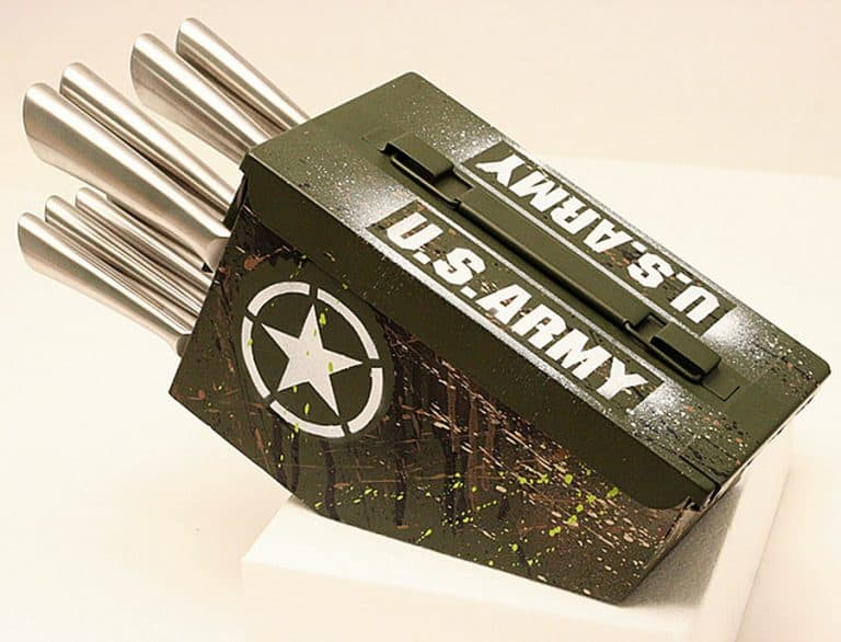 Delta Echo Products 10 pc Ammo Box Knife Block Cutlery Set Cool Design Rack