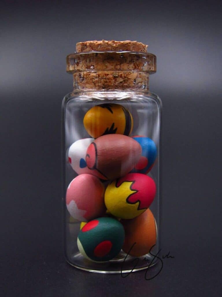 Clay Keep Little Glass Jar of Pokemon Eggs Handpainted Sculpture