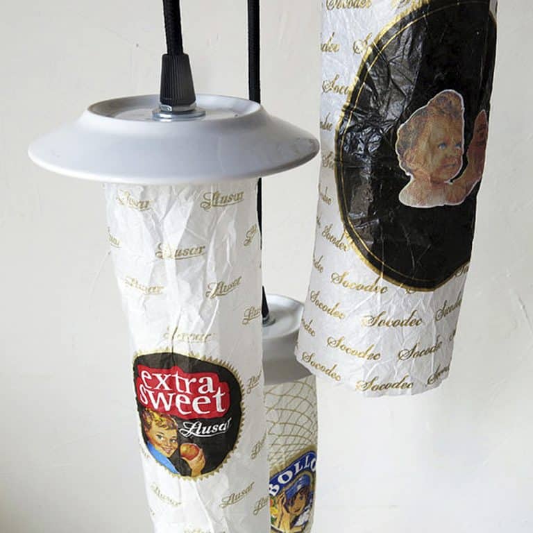Lumpo Luminaires Wrapping Paper Ceiling Lamp Built from Revisited Antiques