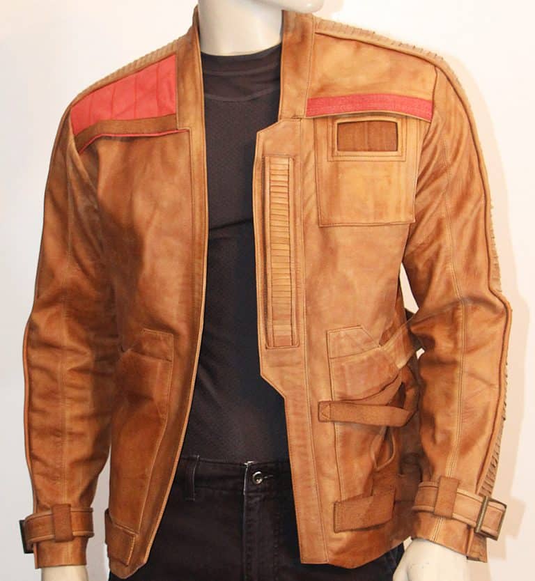 Magnoli Clothiers FinnPoe Leather Jacket Pre Distressed Tan Lambskin with Red Accents