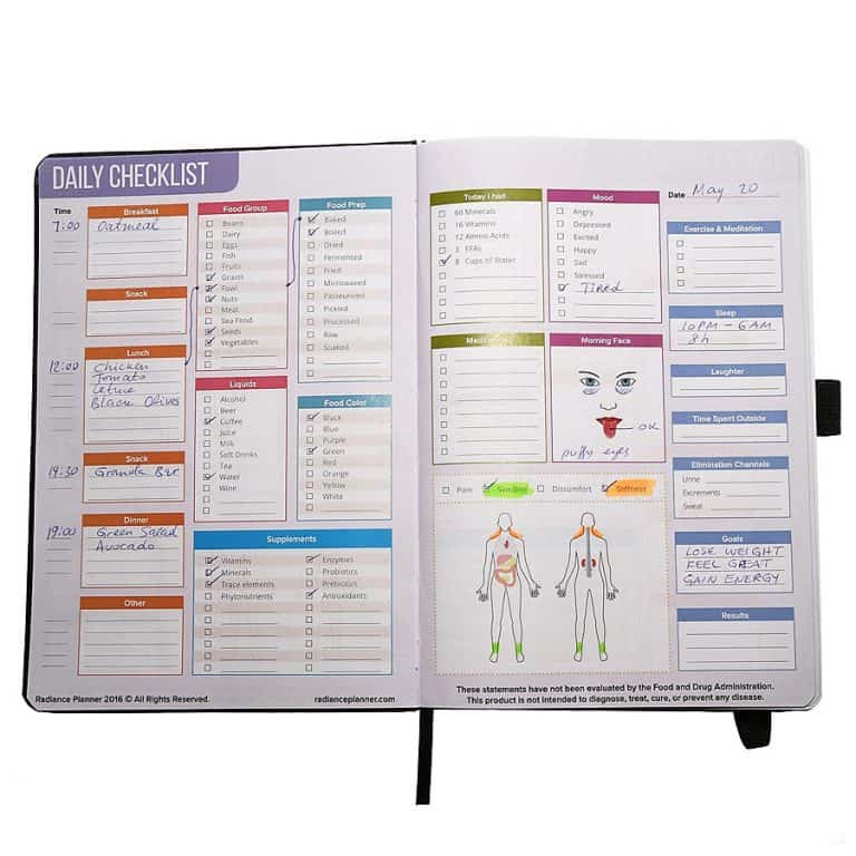 Radiance Personal Lifestyle and Nutrition Planner For Daily Checklist