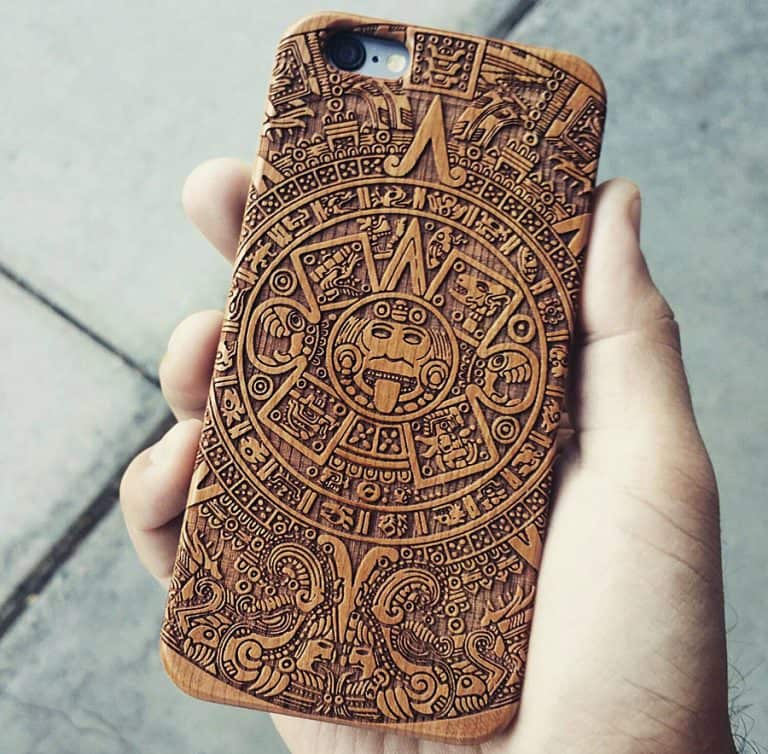Shaken Doodle Designs Wooden Mayan Aztec Calendar iPhone Case Laser Engraved