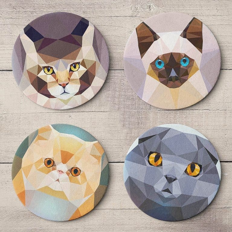 Teide Shop Polygonal Cats Coaster Set Handmade