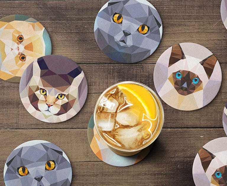 Teide Shop Polygonal Cats Coaster Set Novelty Item