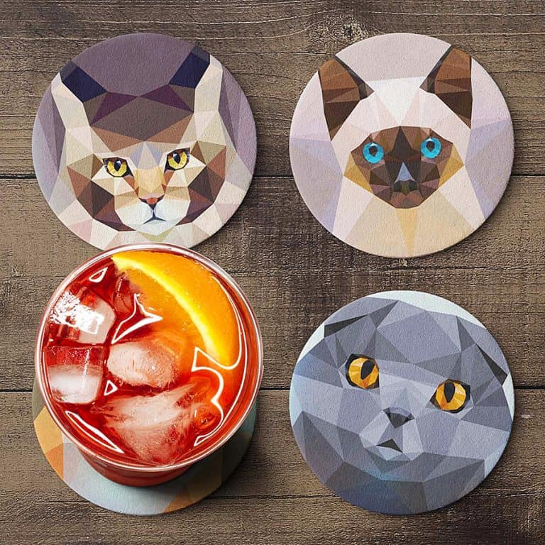Teide Shop Polygonal Cats Coaster Set Personalized Coasters